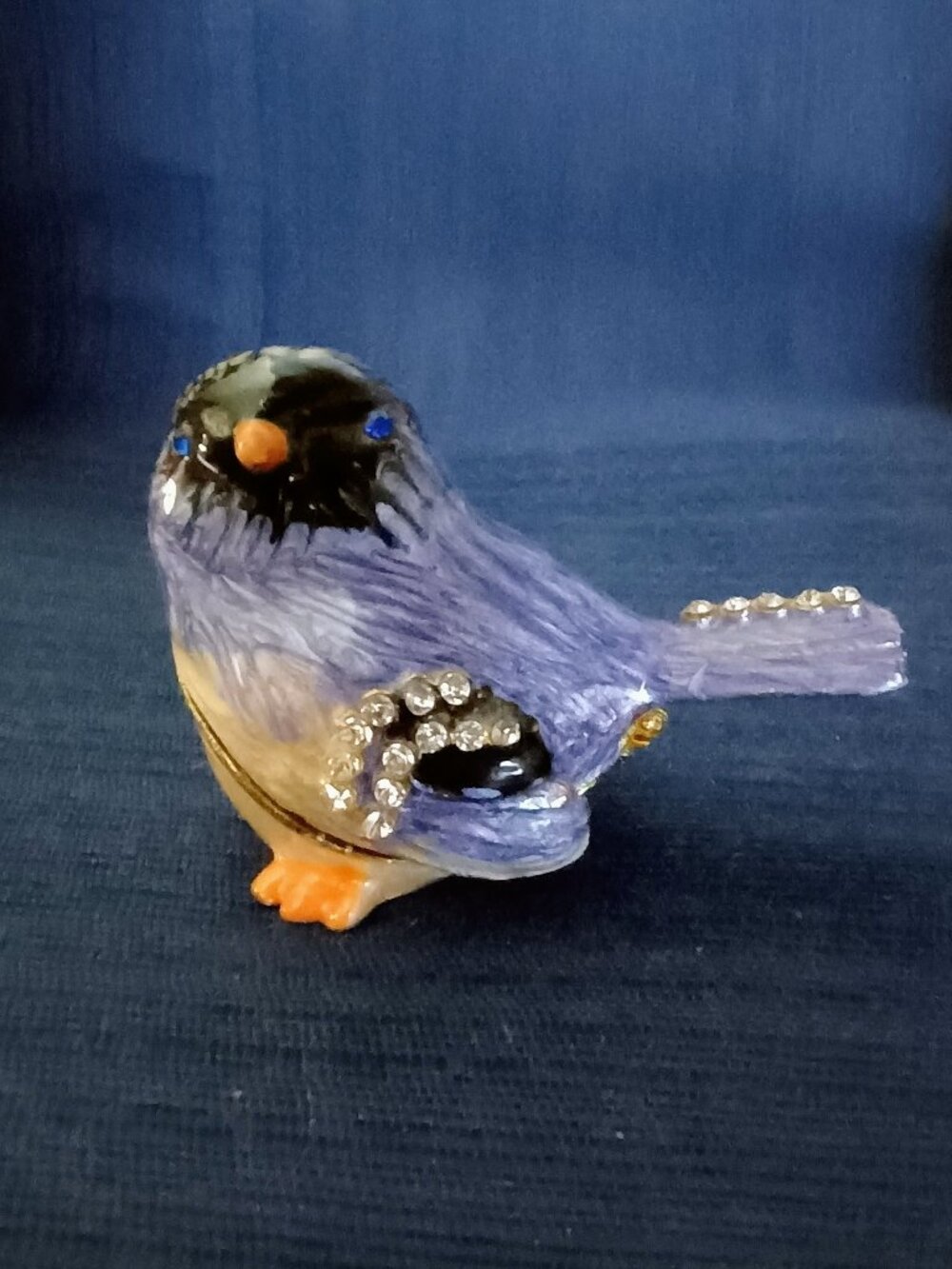 Blue Bird Jeweled Enameled Trinket Box